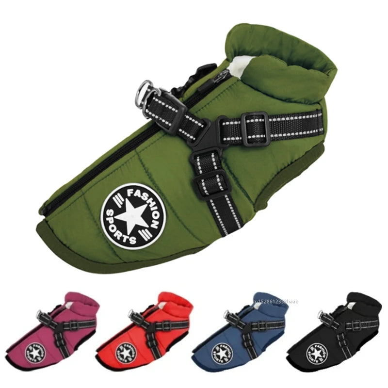 Padded Dog Jacket with Built-In Harness