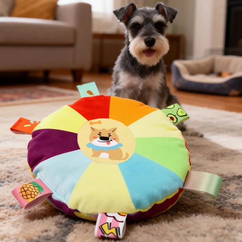 Squeaky plush flying disc dog toy for small dogs