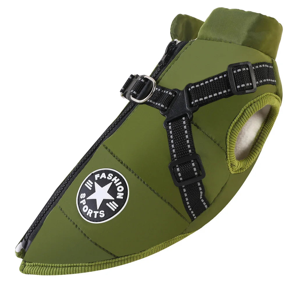 Padded Dog Jacket with Built-In Harness