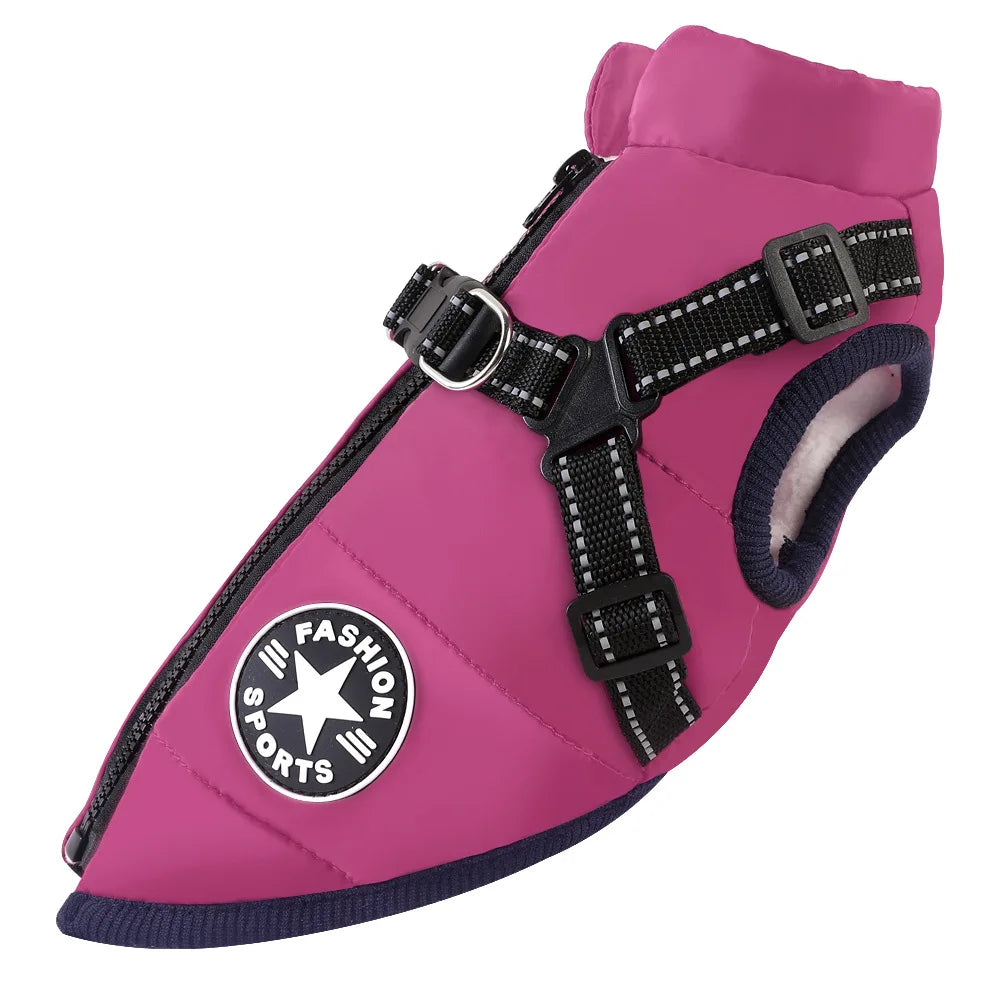 Padded Dog Jacket with Built-In Harness