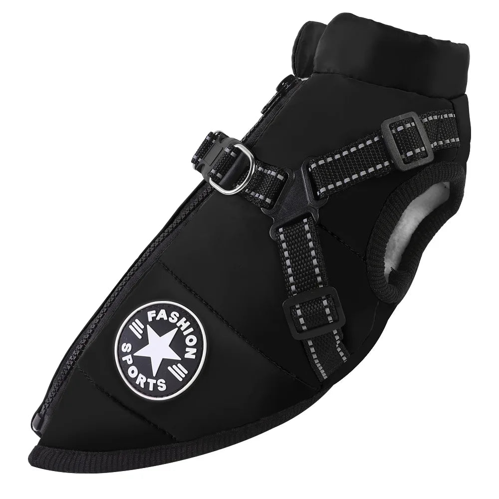 Padded Dog Jacket with Built-In Harness