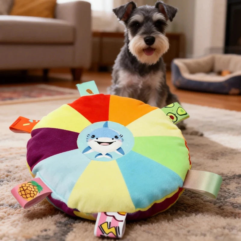 Squeaky plush flying disc dog toy for small dogs