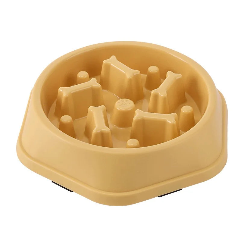 Non-slip slow feeder dog bowl with puzzle grooves