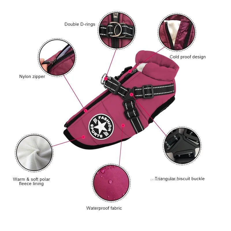 Padded Dog Jacket with Built-In Harness