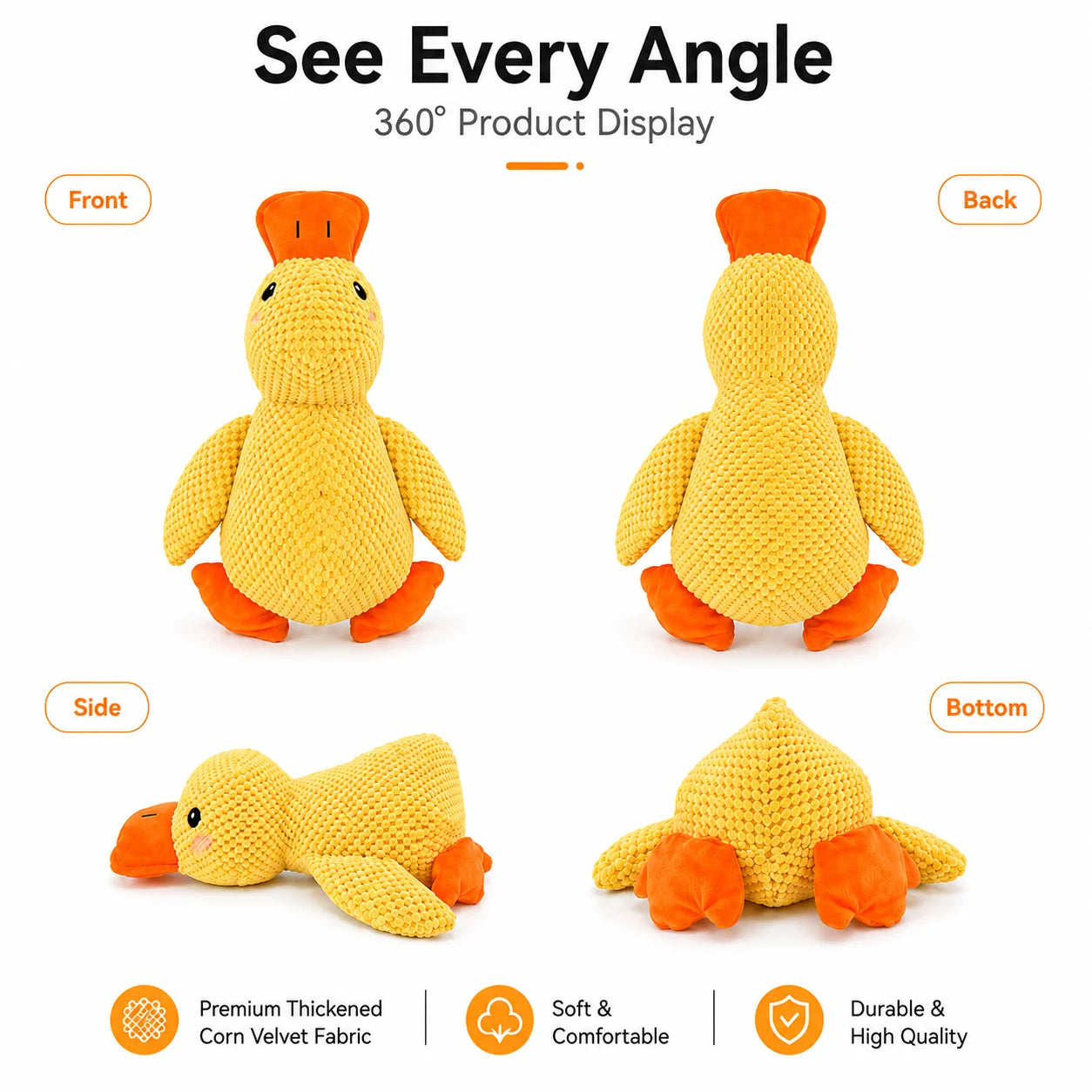 Squeaky duck plush dog toy with sound