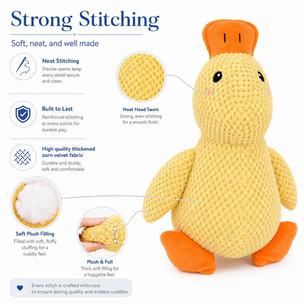 Squeaky duck plush dog toy with sound