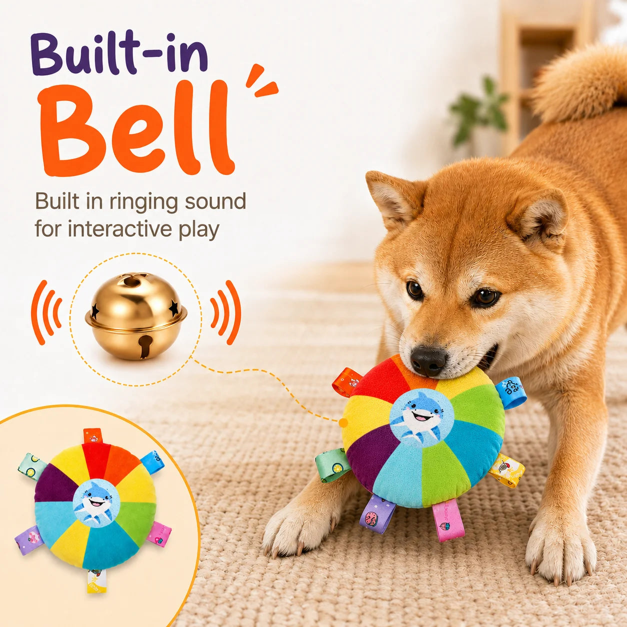 Squeaky plush flying disc dog toy for small dogs