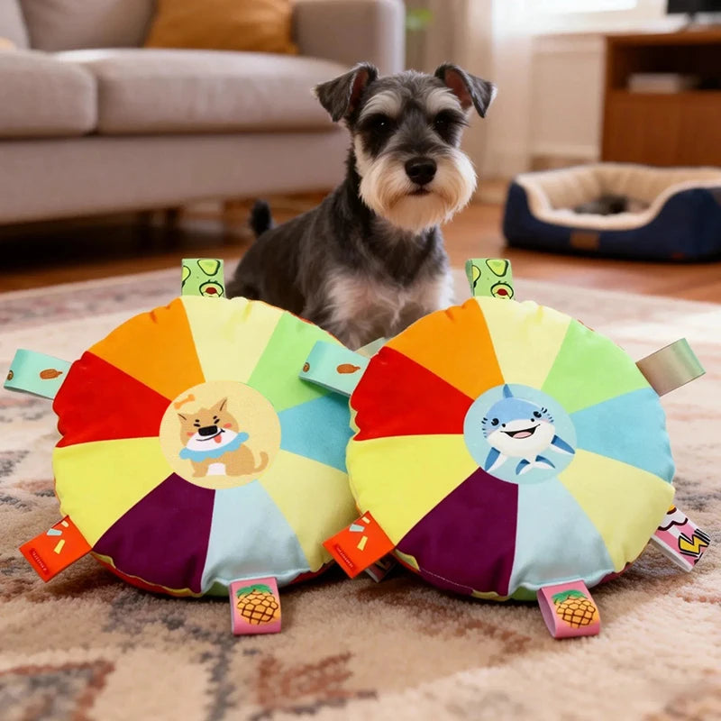 Squeaky plush flying disc dog toy for small dogs