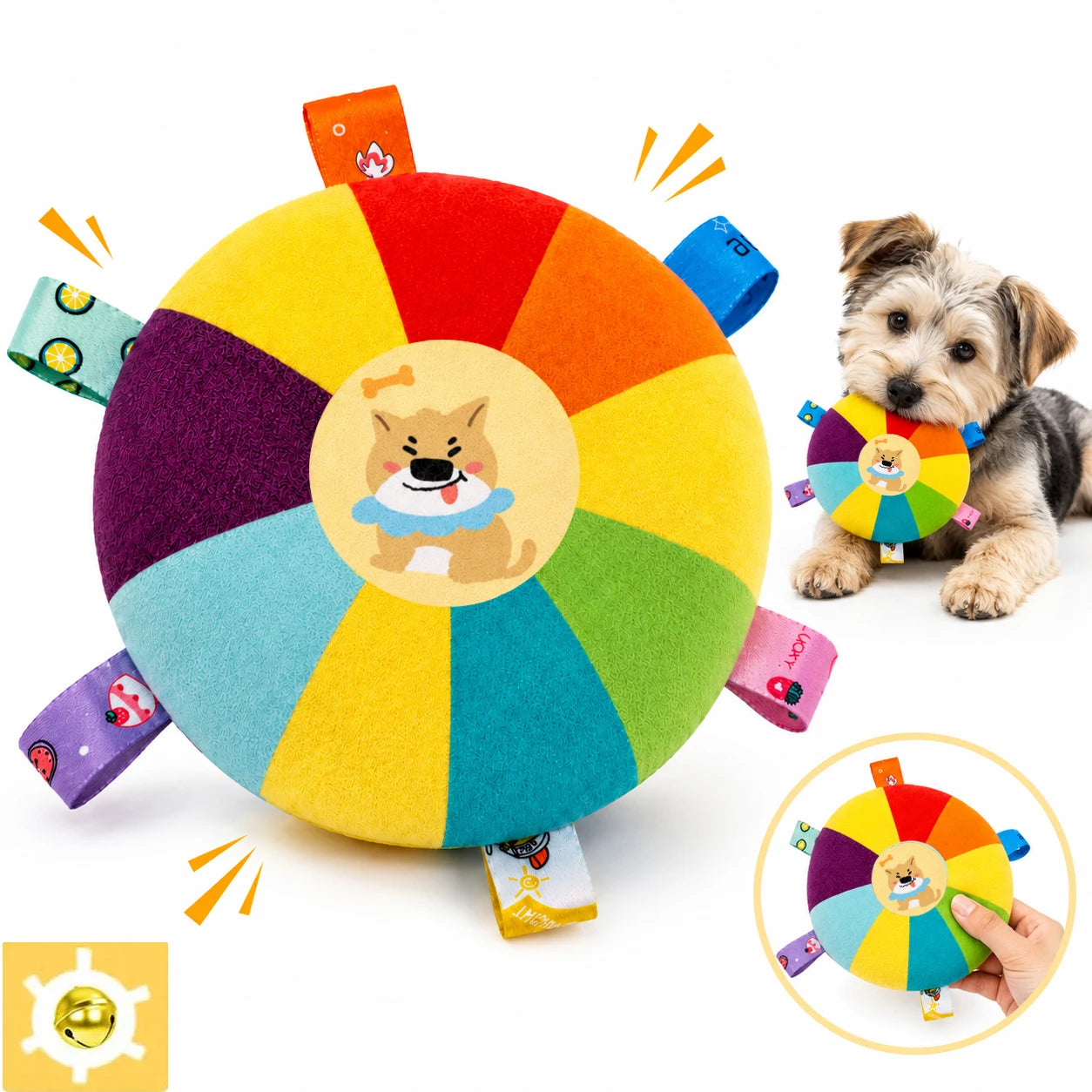 Squeaky plush flying disc dog toy for small dogs