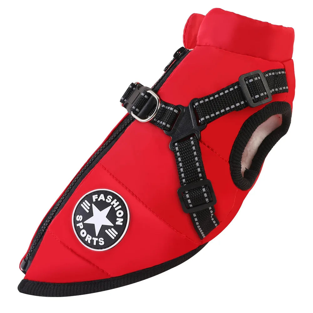 Padded Dog Jacket with Built-In Harness