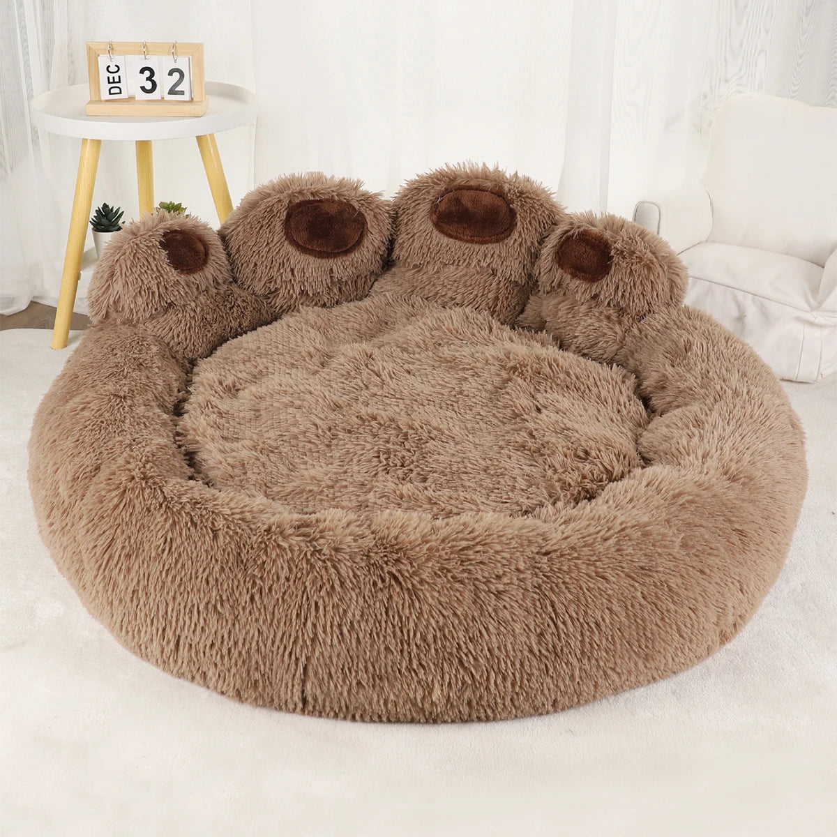 Paw-Shaped Dog Bed with Bolster