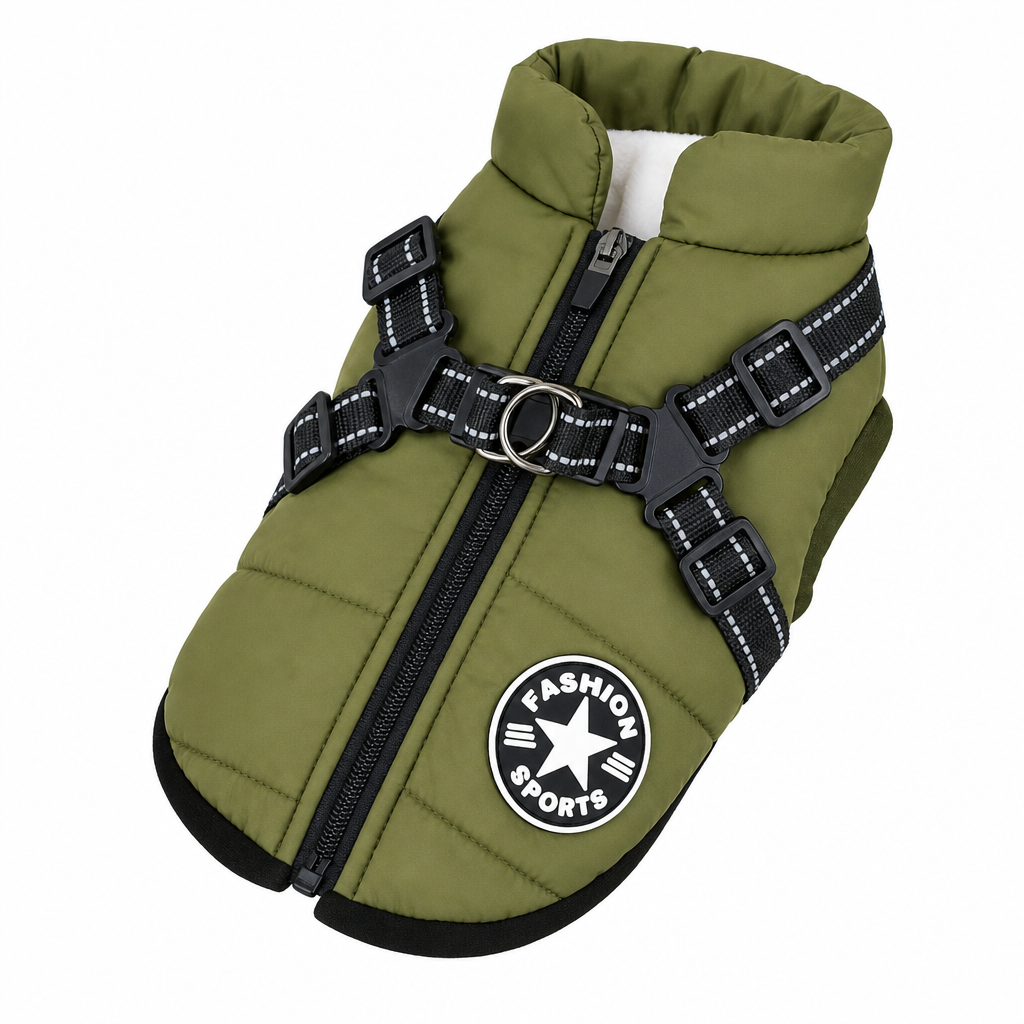 Padded Dog Jacket with Built-In Harness