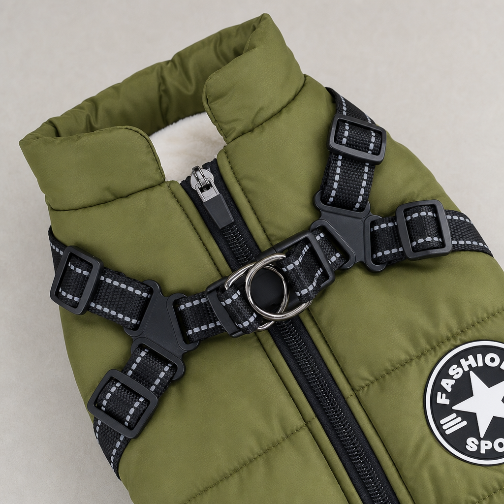 Padded Dog Jacket with Built-In Harness